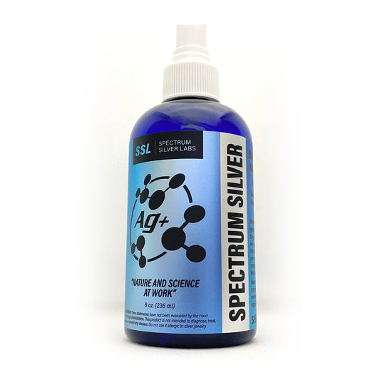 Spectrum Silver 8 oz blue bottle